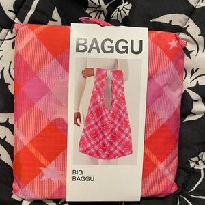 BAGGU Pink Star Plaid Big Reusable Tote NWT